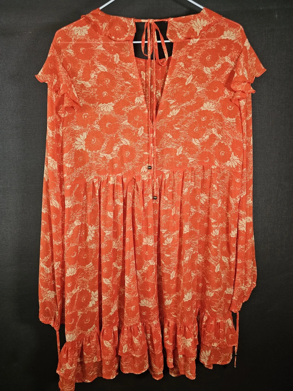 Free People Orange Floral Mini Dress with Cream Print - Picture 5 of 7
